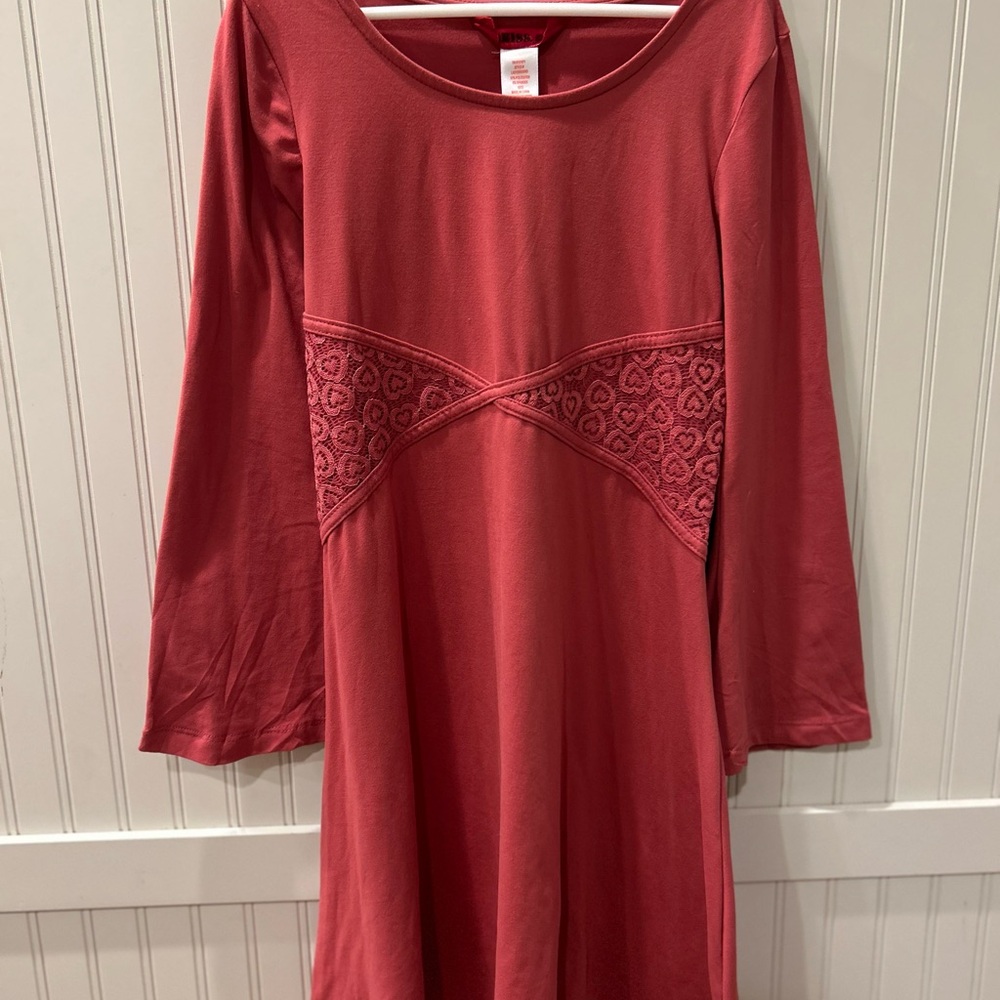 Kiss Red Long Sleeve Dress with Lace Detail